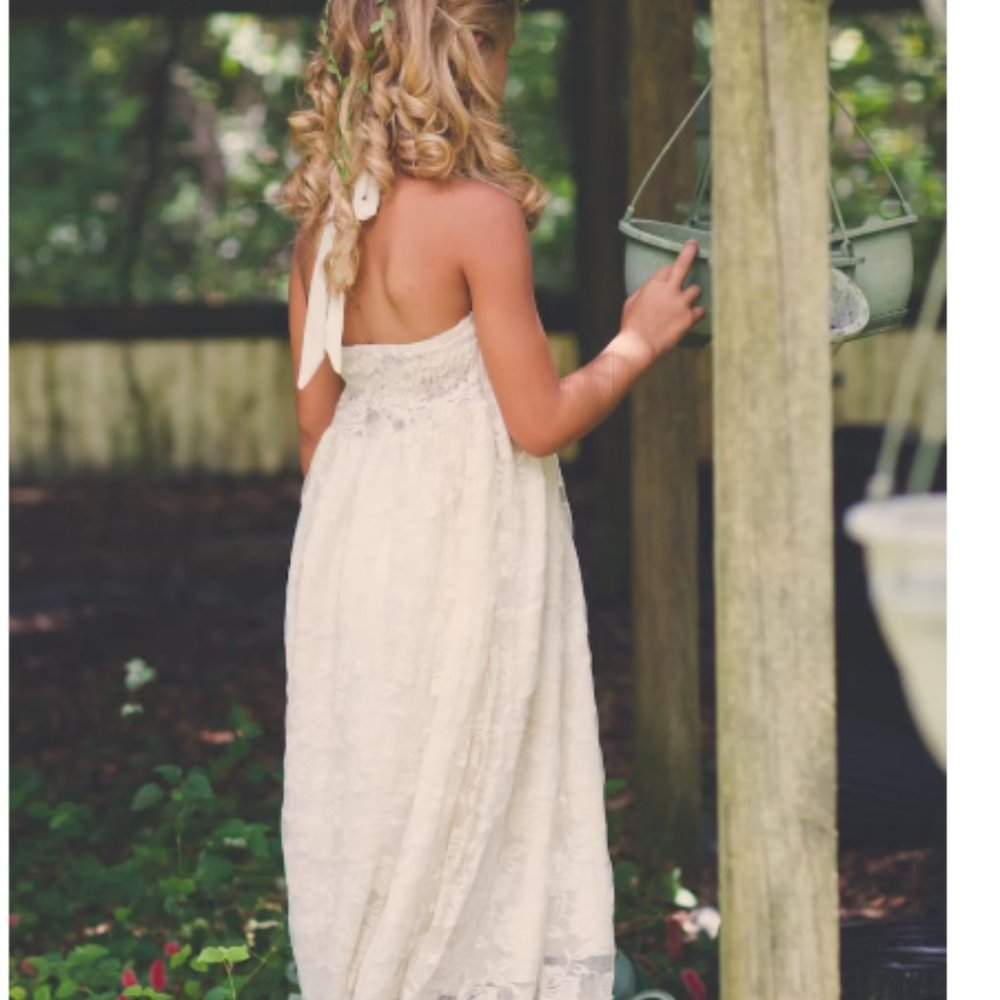 Flower Girl lvory Lace Halter Dress